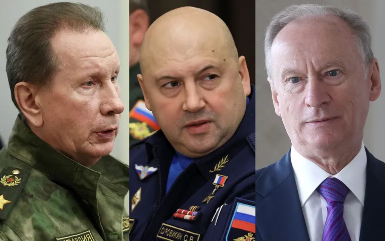 Директор «Росгвардии» Виктор Золотов, генерал Сергей Суровикин и секретарь Совета Безопасности РФ, экс-директор ФСБ Николай Патрушев.
