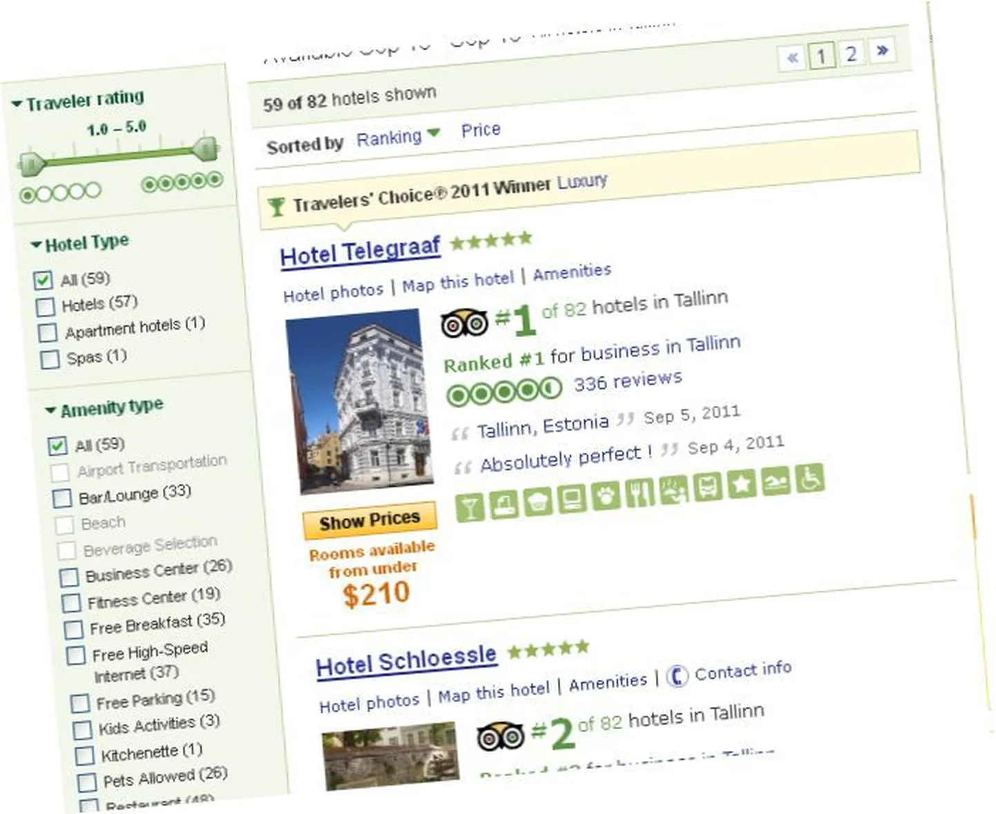 Fragment reisiportaalist Tripadvisor.