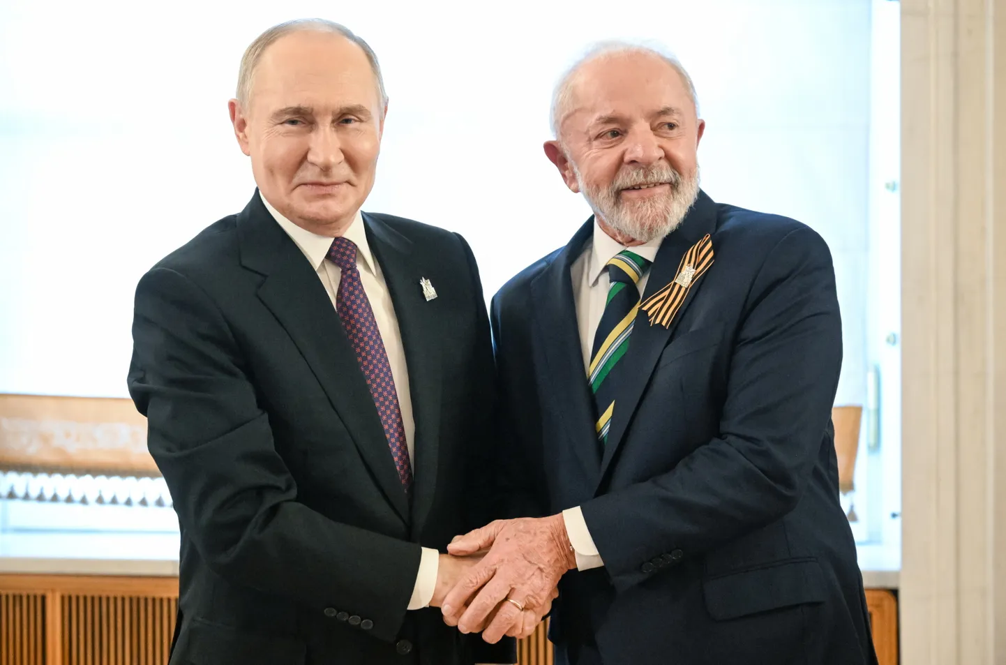 Vene režiimi juht Vladimir Putin ja Brasiilia president Luiz Inácio Lula da Silva kohtumisel võidupüha eel Moskvas. 8. mai 2025.