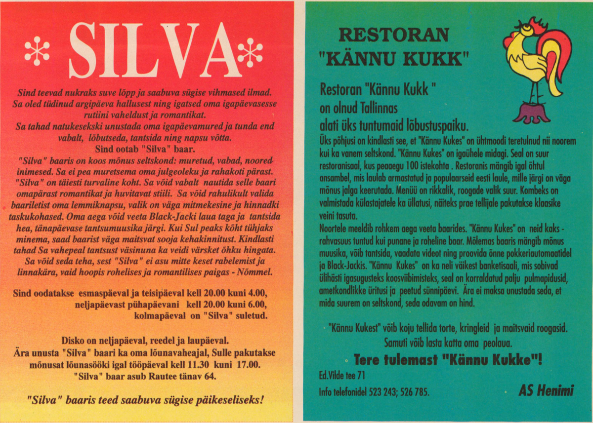 Silva baari ja Kännu Kuke reklaamid