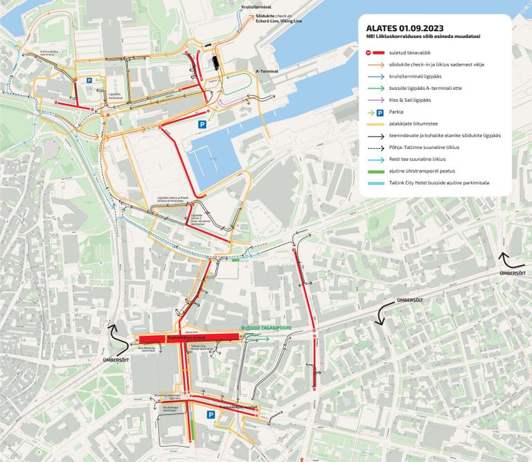 Liikluskorraldus Tallinna kesklinnas alates septembrist. Kaardi suuremalt nägemiseks vajuta pildile.