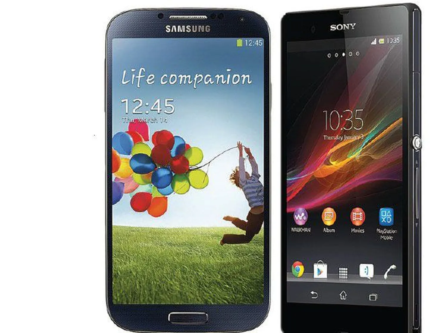 Samsung Galaxy S4 ja Sony Xperia Z.