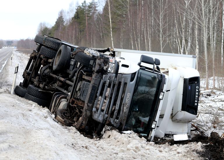 Liiklusõnnetuses osalenud Scania veok.