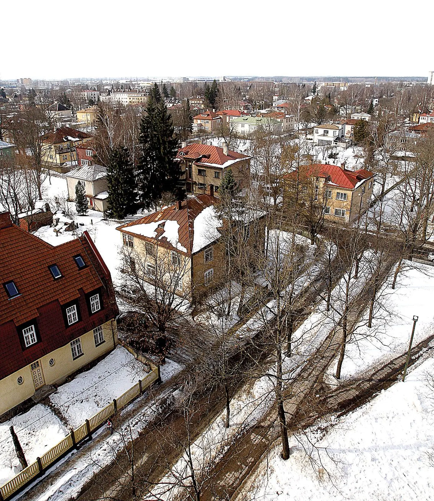 Selline vaade avaneb Veski tänava alguses Pühima Neitsi Maarja
Pärispatuta Saamise kiriku torniaknast Tähtverele. Linnaosa paremas servas paneb A. Le Coq purki ja pudelisse muude jookide hulgas Eesti esimest pindist õlut.