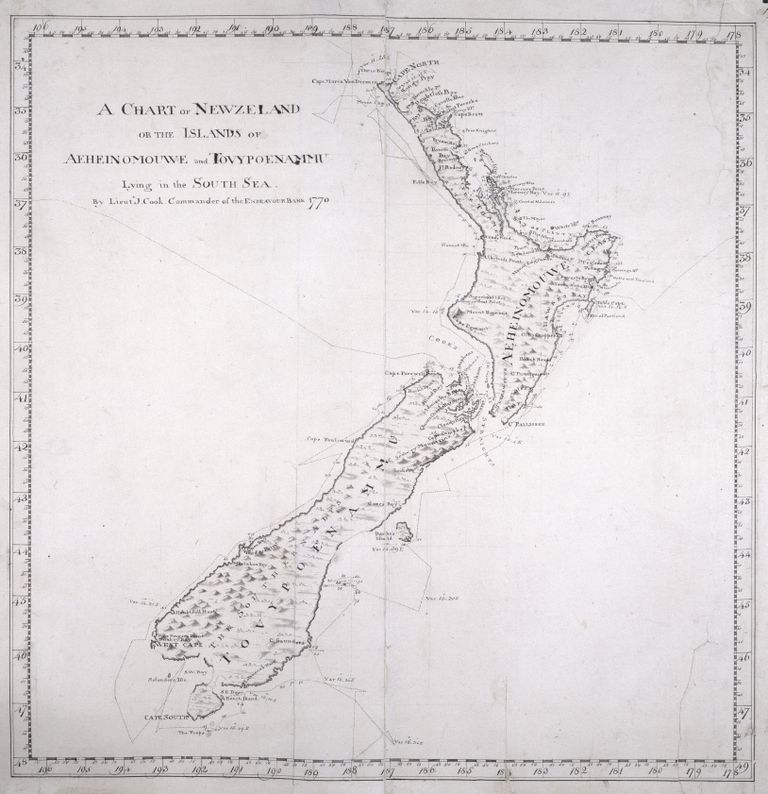 Kapten James Cooki joonistatud kaart Uus-Meremaast