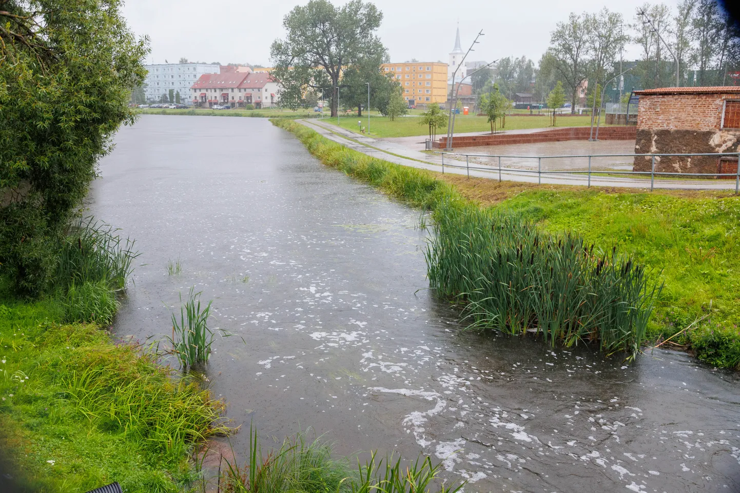 Esmaspäeva hommik Valgas. Pedeli jõe veetase on märgatavalt tõusnud.