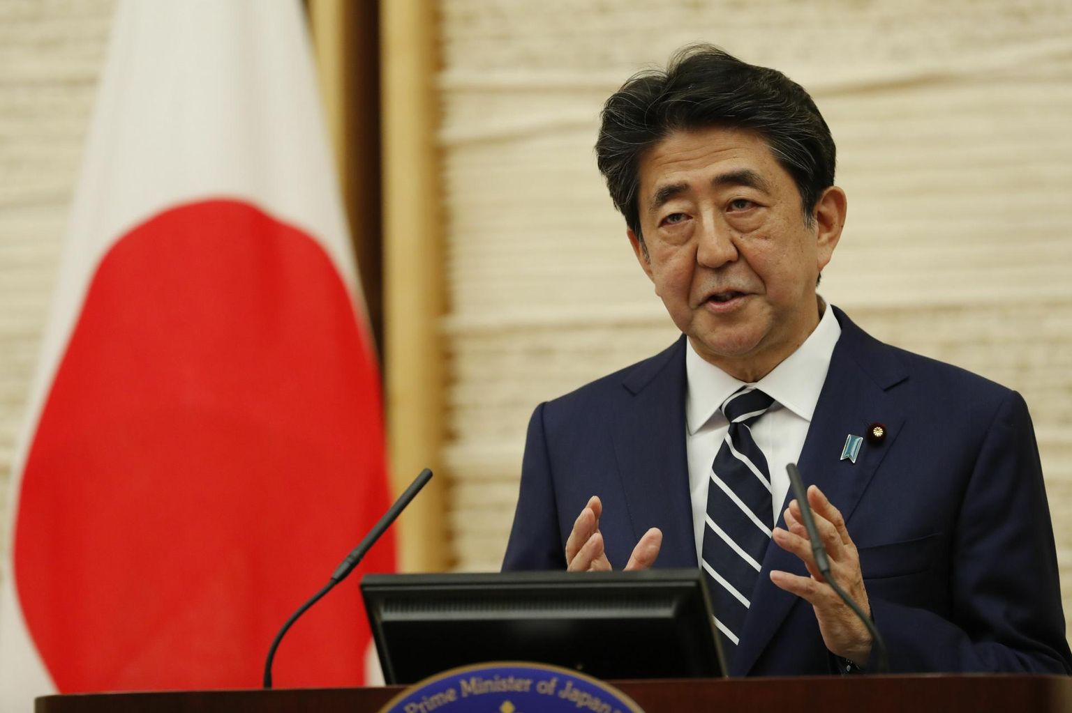 Shinzō Abe mais 2020 Tokyos peaministrina kõnelemas. FOTO: Pool