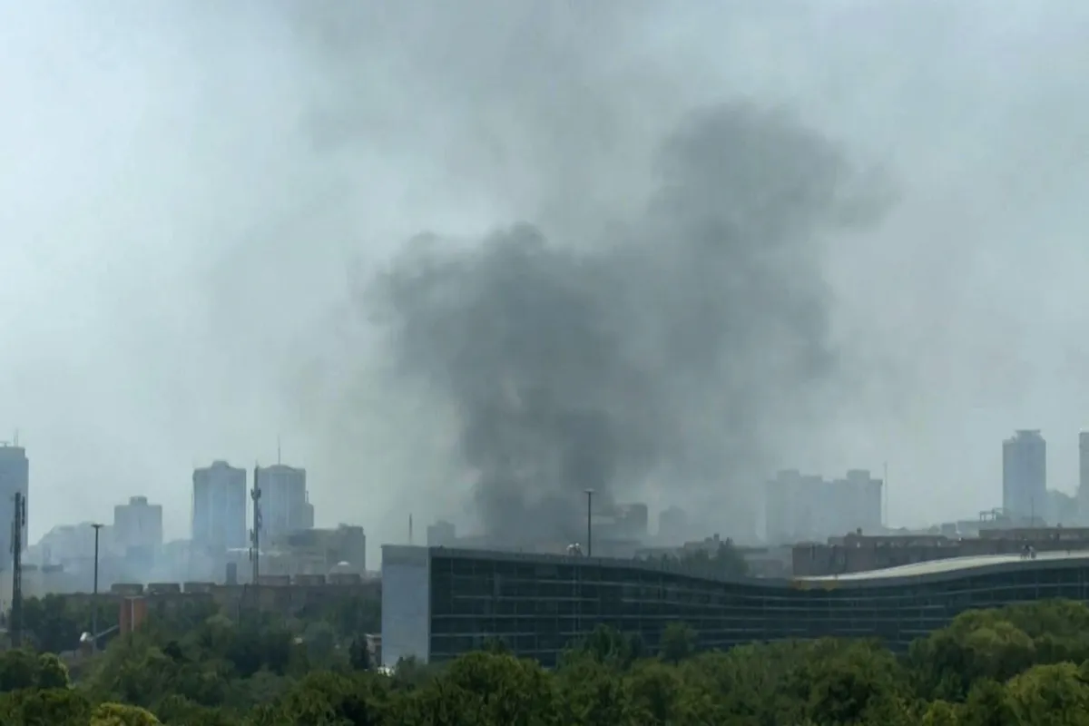 June 23, 2025. A plume of smoke billowing after Israeli strikes in Tehran.Photo:-/AFP