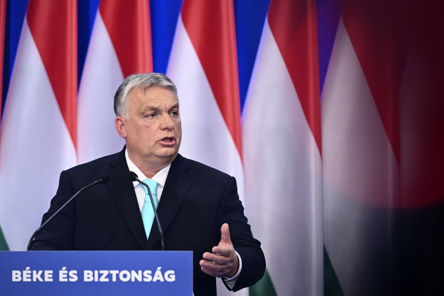 Ungari peaminister Viktor Orbán esinemas aastakõnega 18. veebruaril 2023.