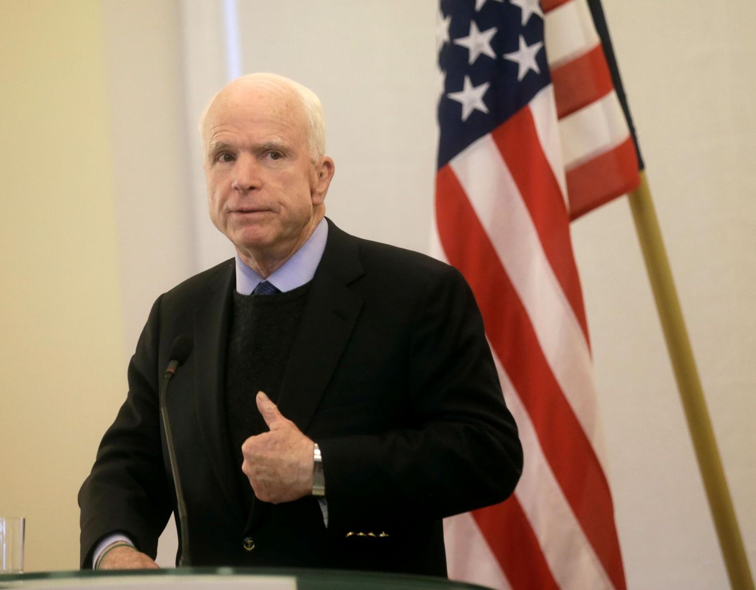 John McCain viimast korda Eestis: pressikonverentsil 2016. aasta 27. detsebril.
