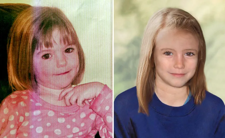 Madeleine McCann kolmeaastasena (vasakul) ja politsei töödeldud fotol üheksa-aastasena