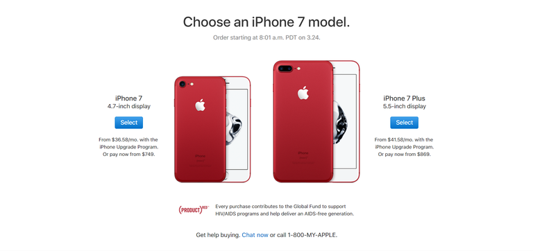 Apple iPhone 7 (RED) ja Apple iPhone 7 (RED) Plus
