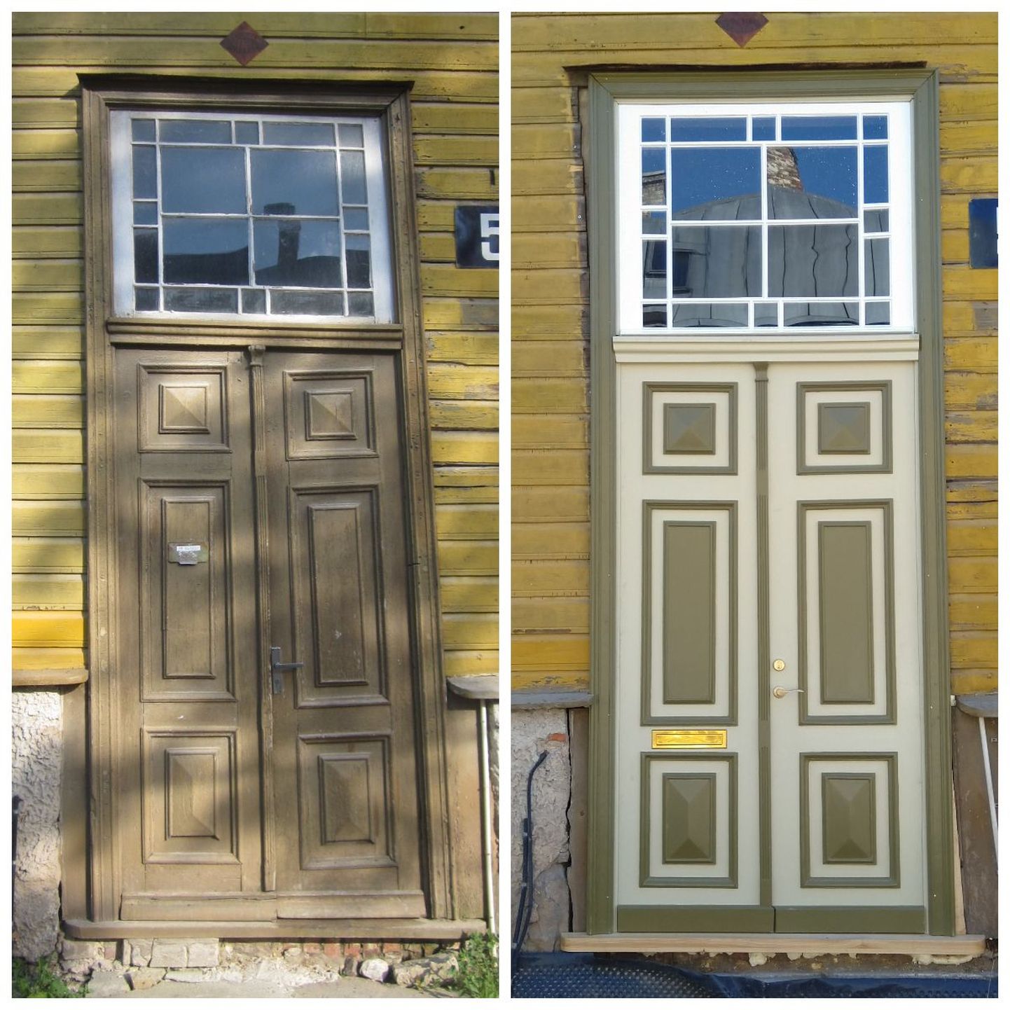 Marja 5 uks enne ja pärast restaureerimist.