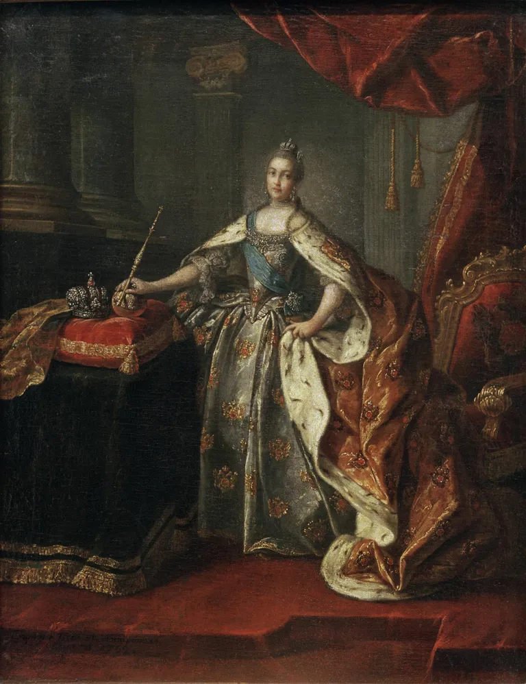 Keisrinna Katariina II kroonimisrõivastuses. Aleksei Antropovi maal aastast 1762 Moskvas Tretjakovi galeriis.