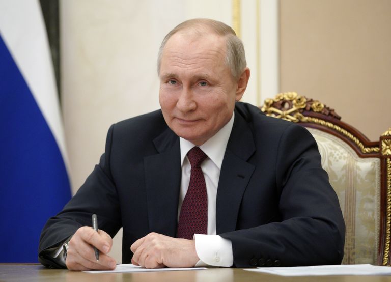 Venemaa president Vladimir Putin 18. märtsil 2021 Kremlis videokohtumisel Krimmi ja Sevastoopoli elanikega.