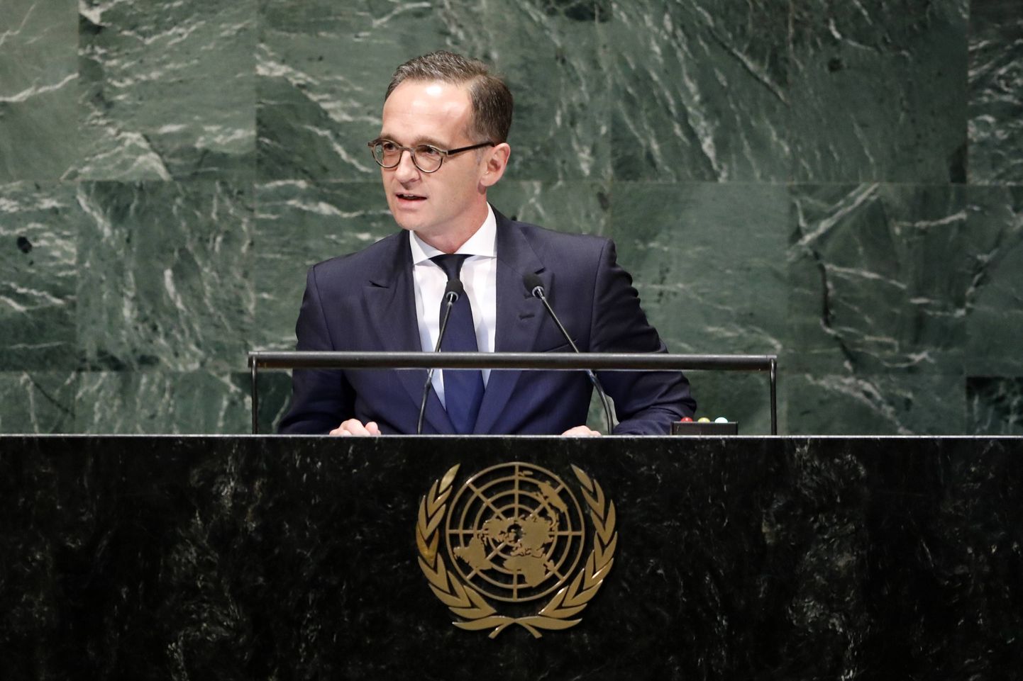 Saksa välisminister Heiko Maas ÜRO ees kõnelemas.