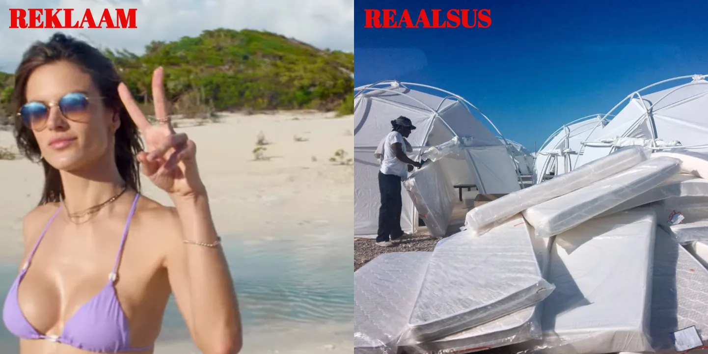 Kuvatõmmis vidost: Alessandra Ambrosio, foto: Fyre Festival/ Youtube. Kaader kohapealsest olukorras, foto: Scanpix/ AP