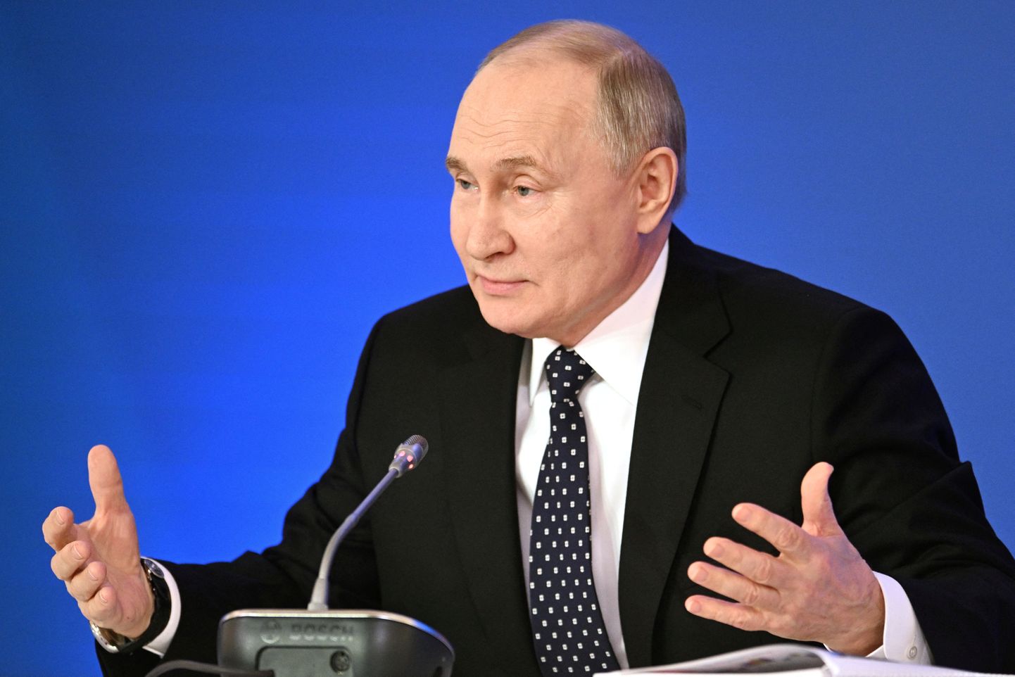 Venemaa president Vladimir Putin esines 4. aprillil 2024 Moskvas Venemaa sõltumatute ametiühingute kongressil.