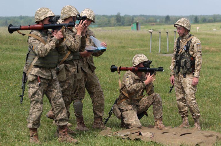Ukraina sõdurid õppustel Lvivi lähistel.