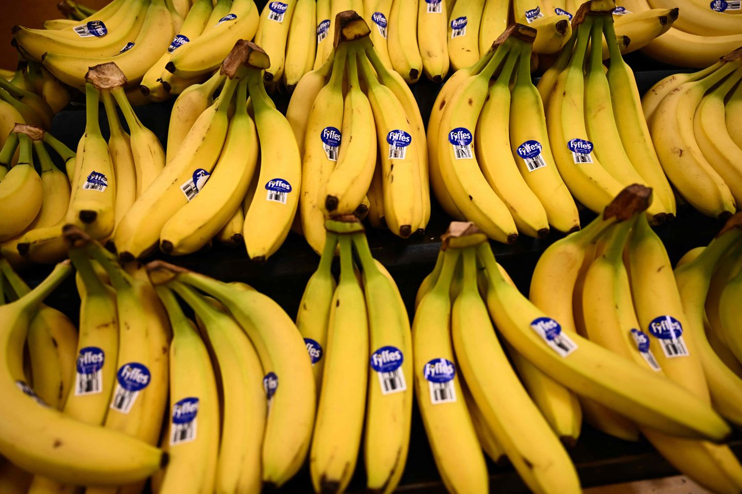 Бананы на полке магазина.