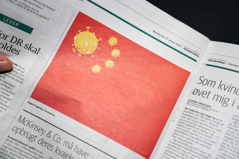 Taani väljaanne Jyllands-Posten avaldas 27. jaanuaril uue koroonaviiruse teemalise karikatuuri, selle aluseks oli Hiina lipp