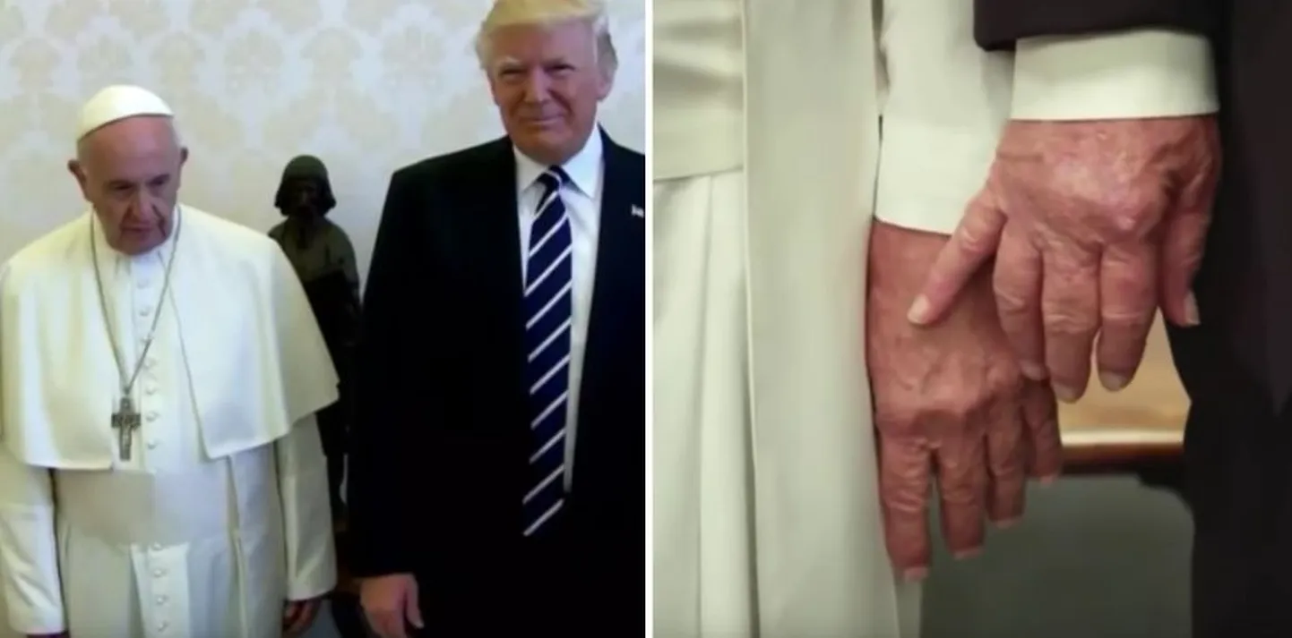 Töödeldud videokaader Donald Trumpist ja paavst Franciscusest