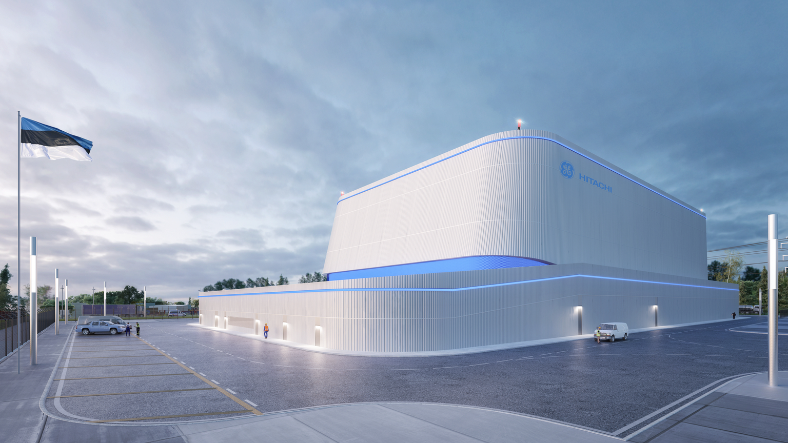 Визуализация планируемой для Эстонии АЭС нового поколения с малым модульным реактором GE Hitachi BWRX-300.