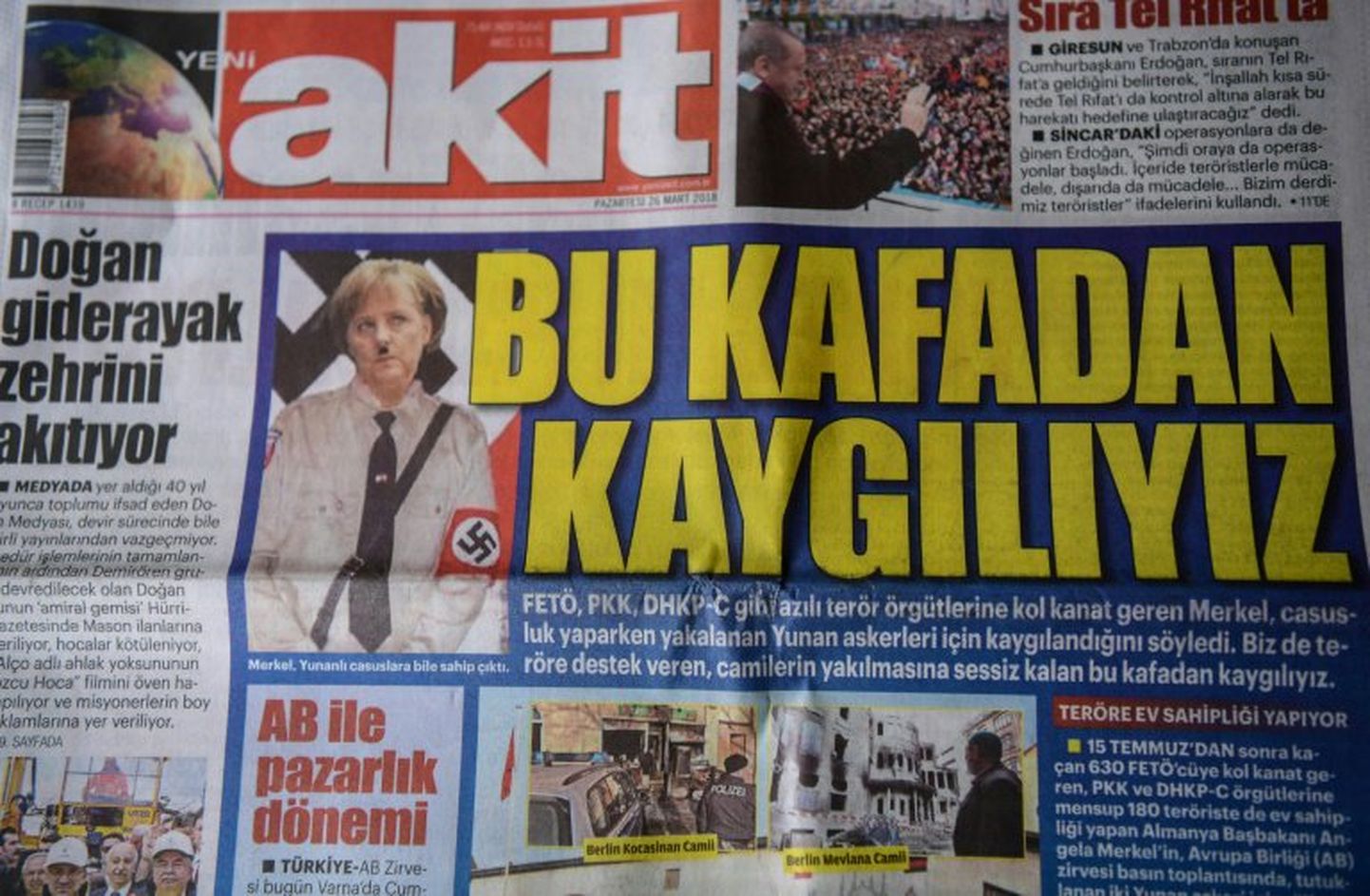 Türgi ajalehe Yeni Akit tänane esikülg.