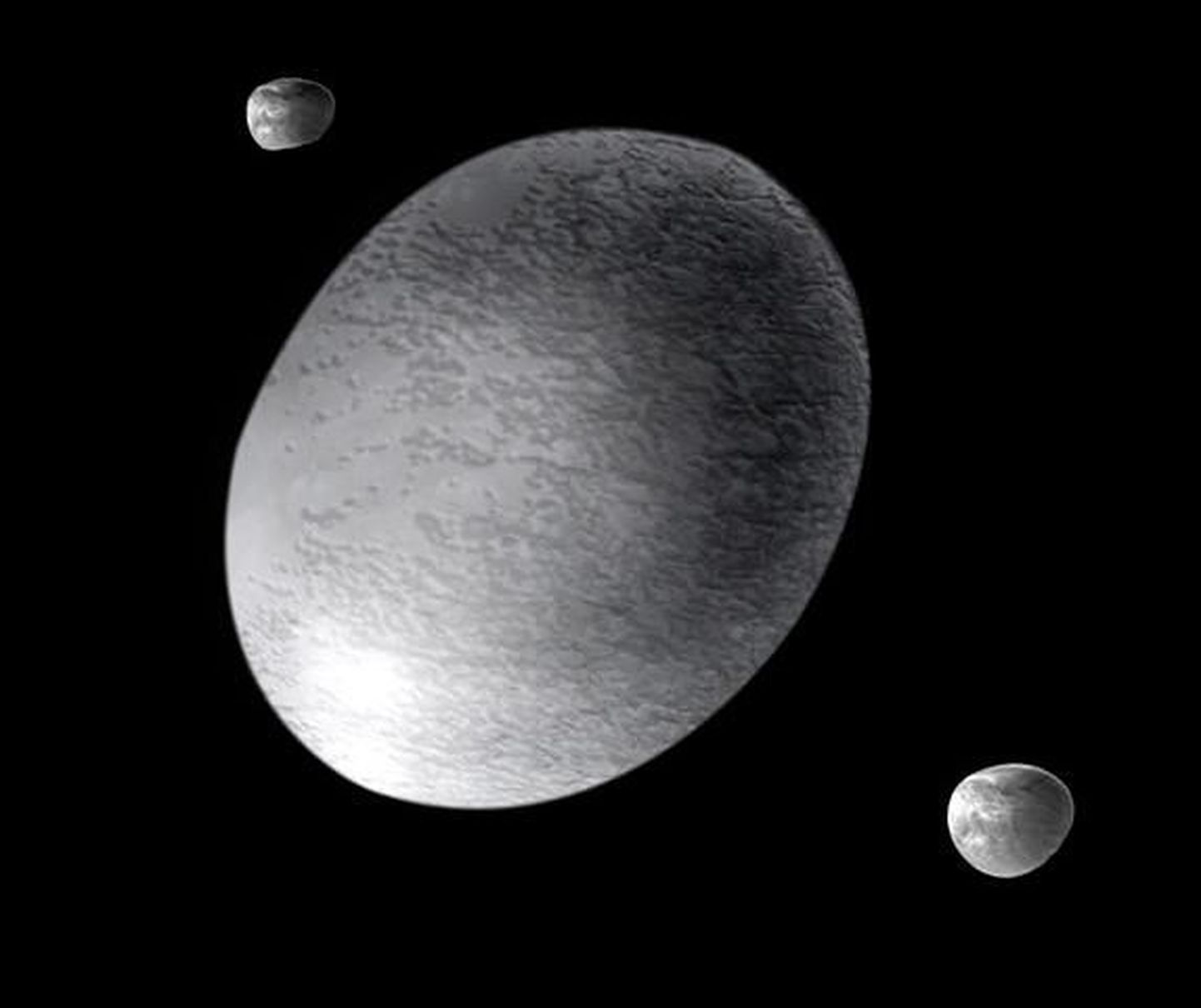 Kunstniku nägemus kääbusplaneedist Haumea, mille ümber tiirleb ka kaks kuud.