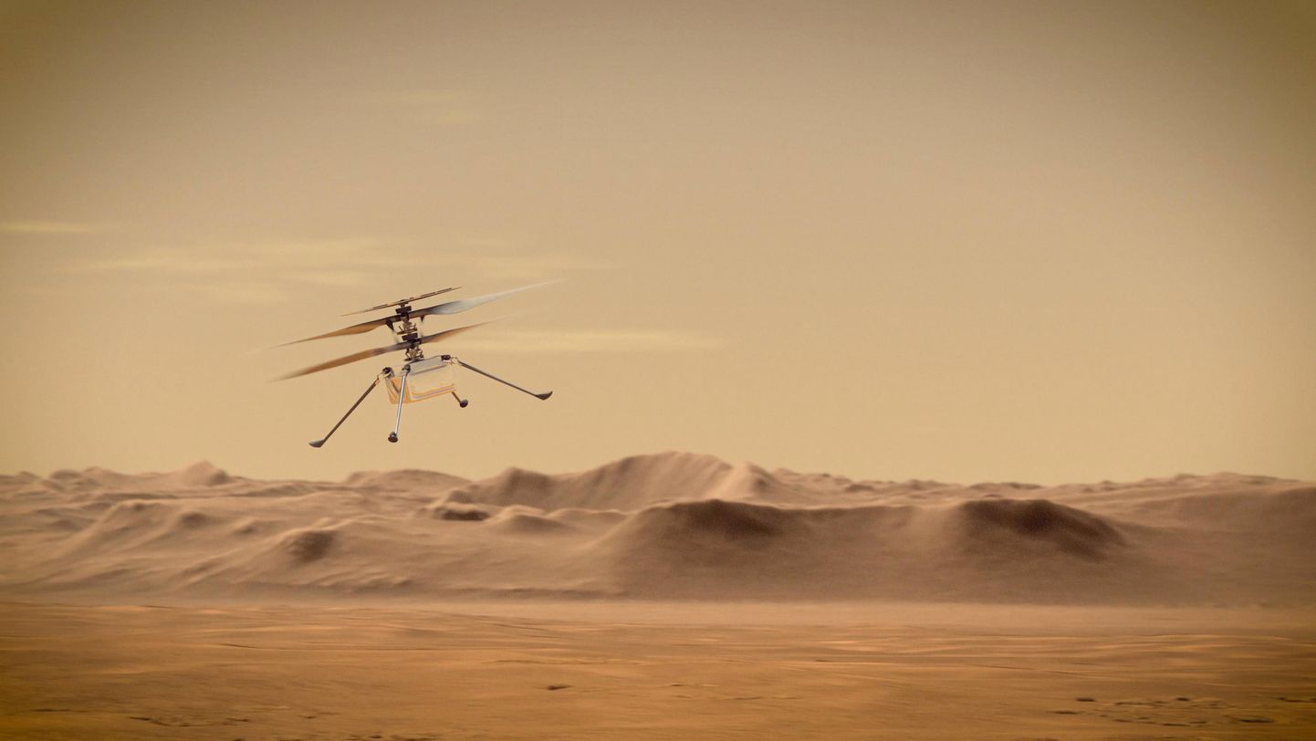 NASA joonistus Marsi helikopter Ingenuityst lendamas