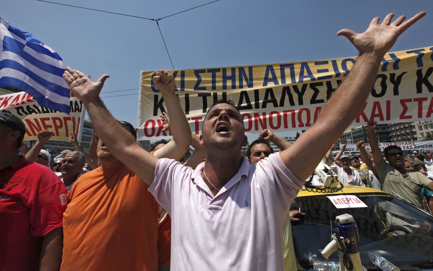 Streikivate Kreeka taksojuhtide teisipäevane meeleavaldus.