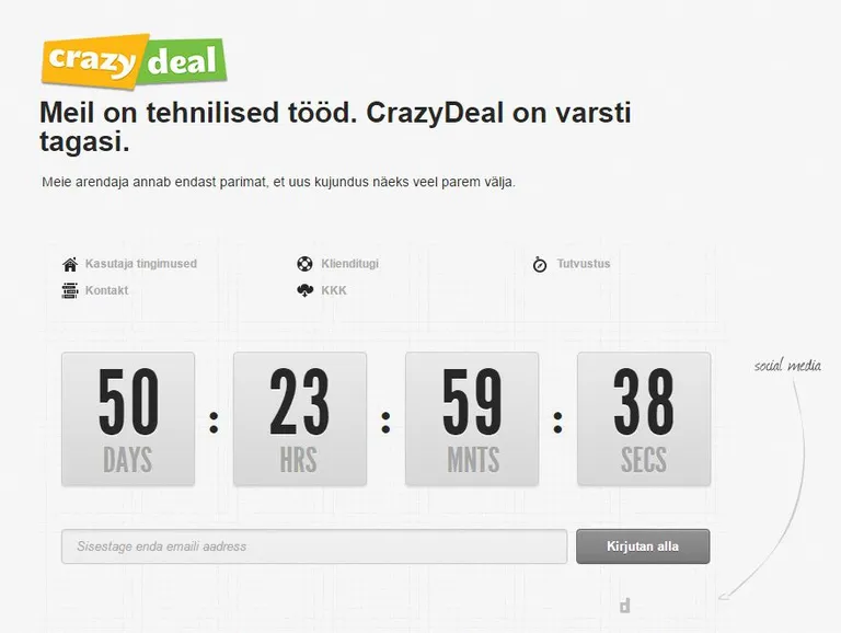 Crazydeali veebileht väidab, et käimas on tehnilised tööd.