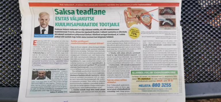 Maalehe reklaam vedelikule, mis lubab taastada kõrvakuulmise