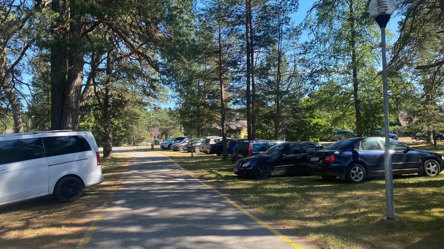 Rannaäärsete parkimiskohtade täitumisel paigutatakse Võsul autosid ka teega külgnevatele rohealadele.