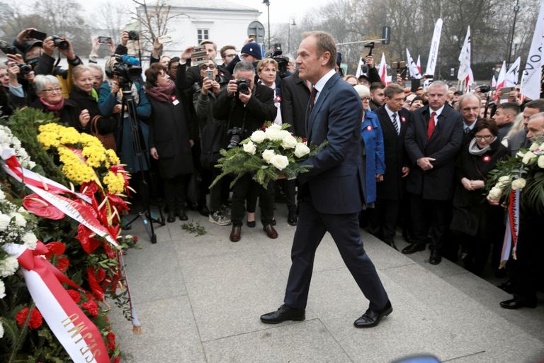 Euroopa Liidu president ja endine Poola peaminister Donald Tusk Varssavis Poola taasiseseisvumise aastapäeva tähistamisel.