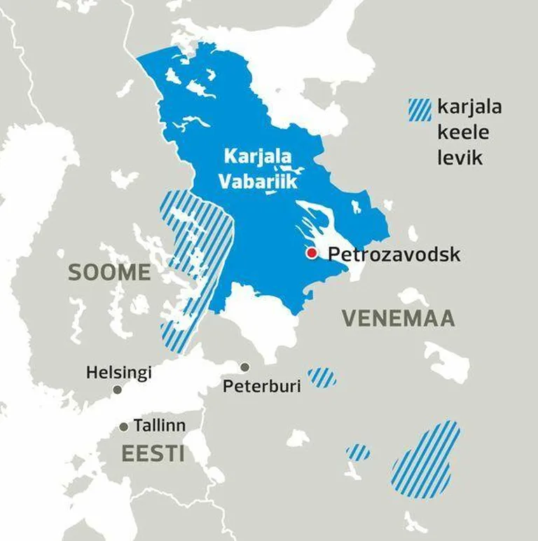 Karjala Vabariik ja karjala keele levik.