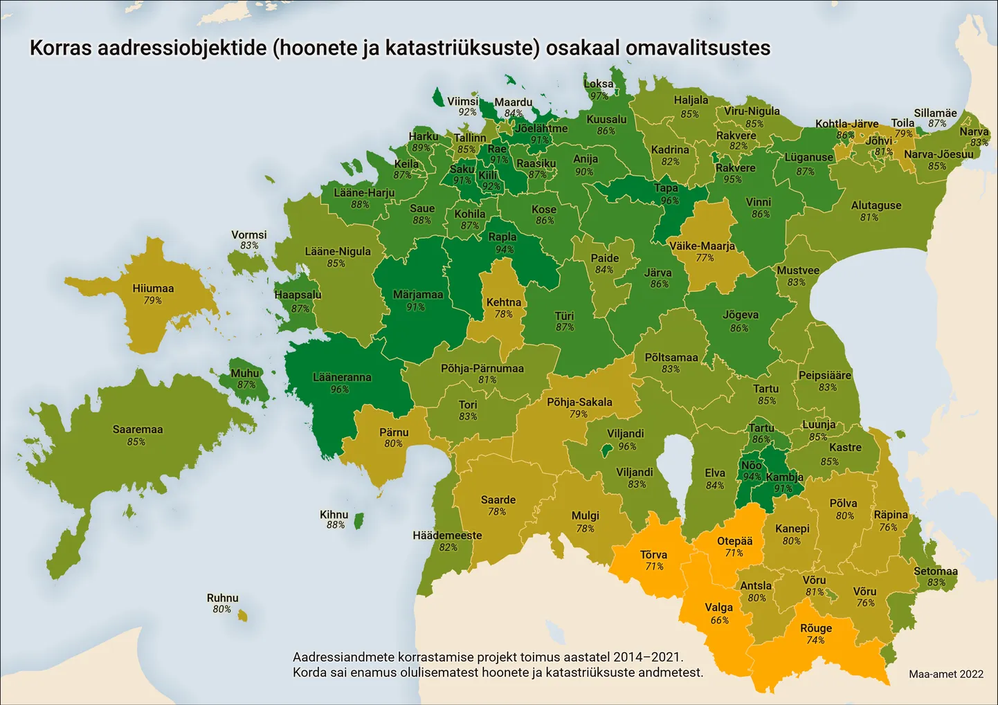 Kaardilt on näha kõik nüüdseks korrastatud aadressiobjektid, sealhulgas kõrvalhooned, millele ametnikud projekti käigus ei keskendunud.