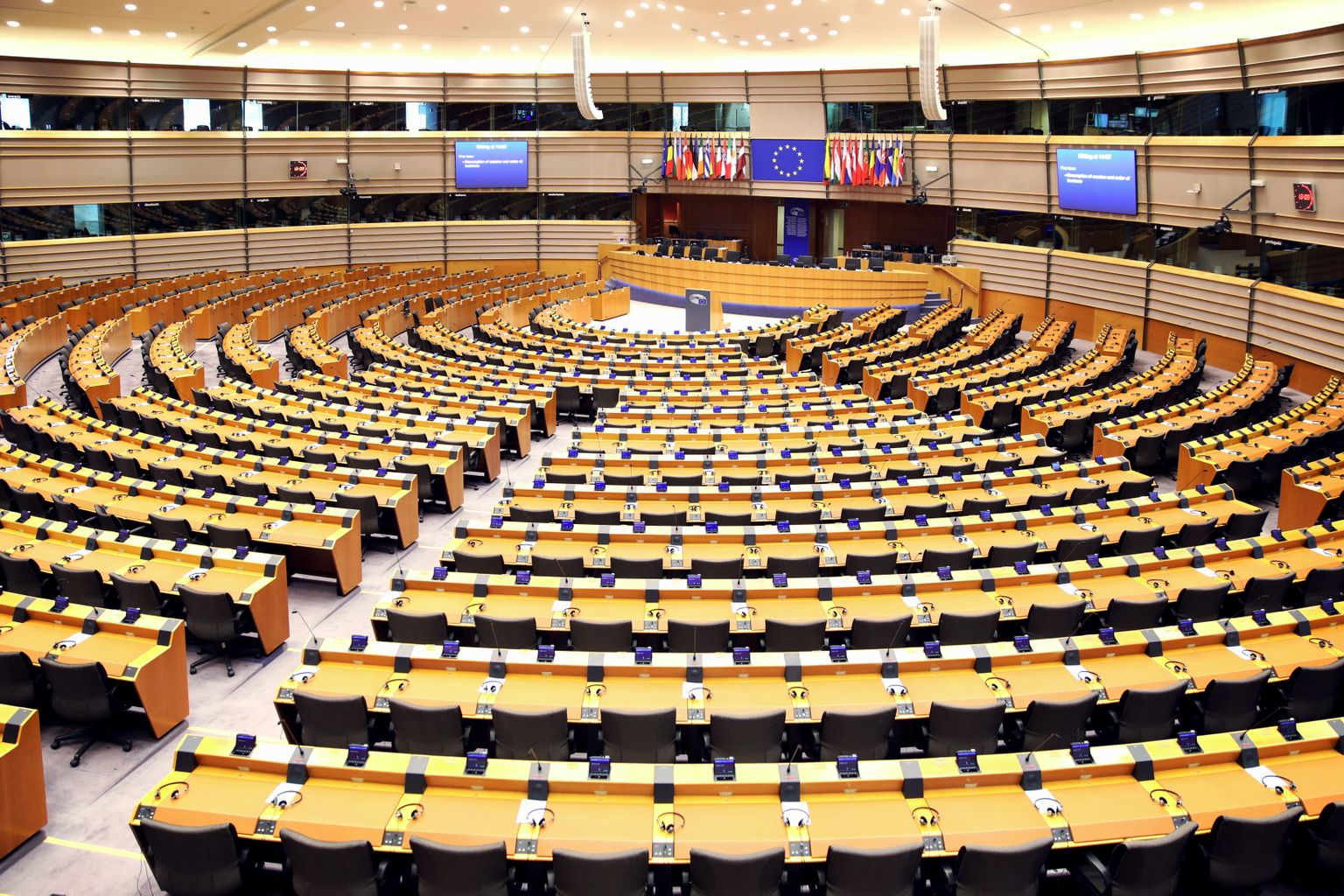 Eiropas Parlamenta sēžu zāle Briselē.