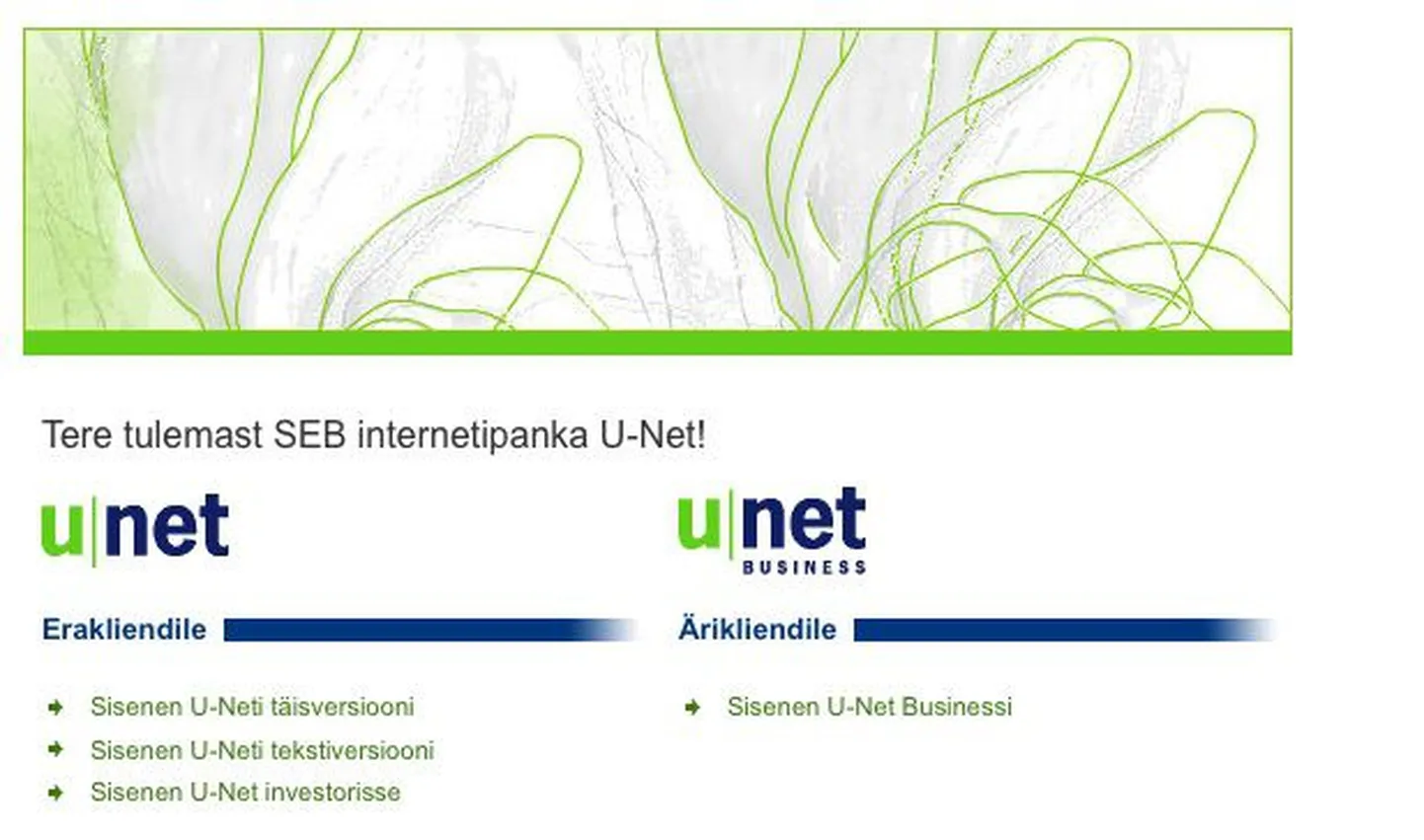 SEB internetipanga avaleht.