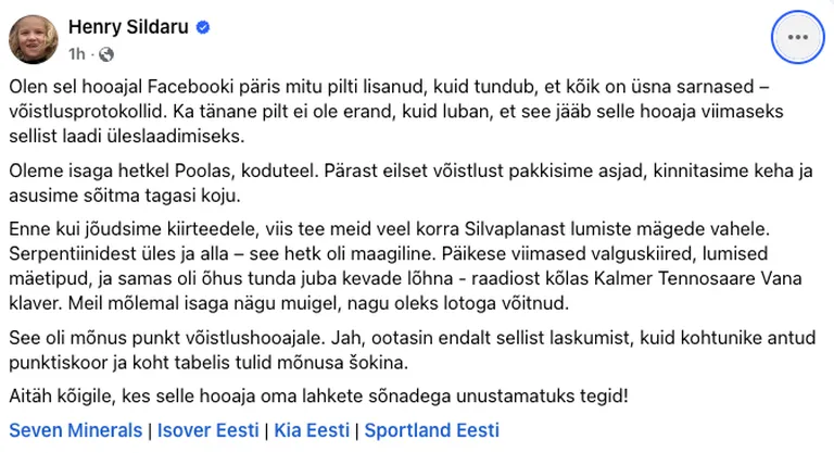 Henry Sildaru postitus Facebookis