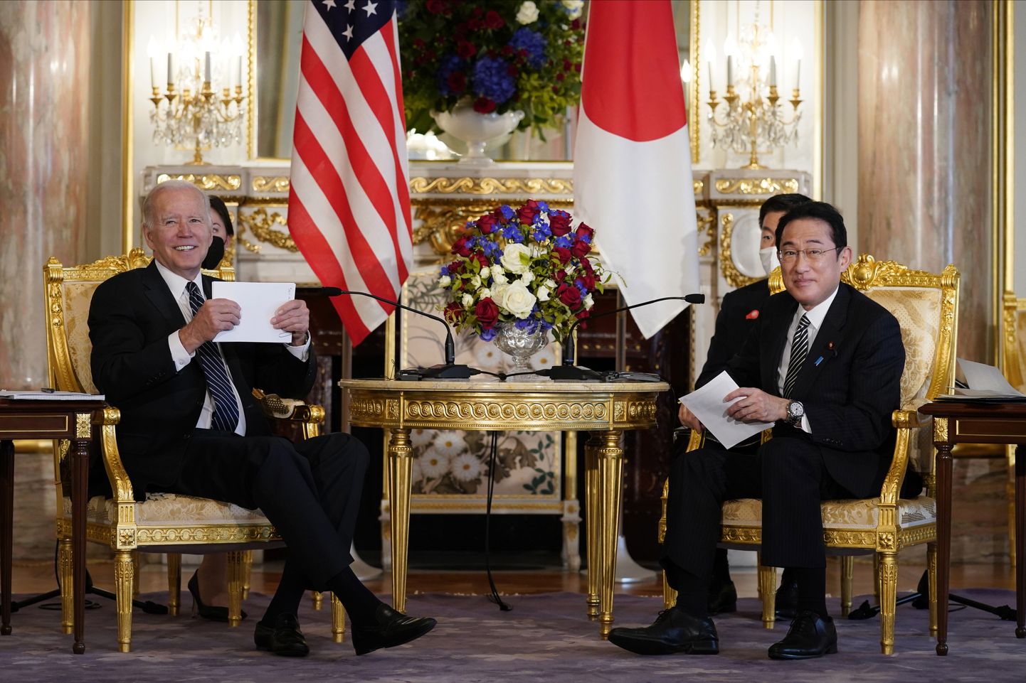USA president Joe Biden ning Jaapani peaminister Fumio Kishida täna Akasaka palees Jaapanis kohtumisel.