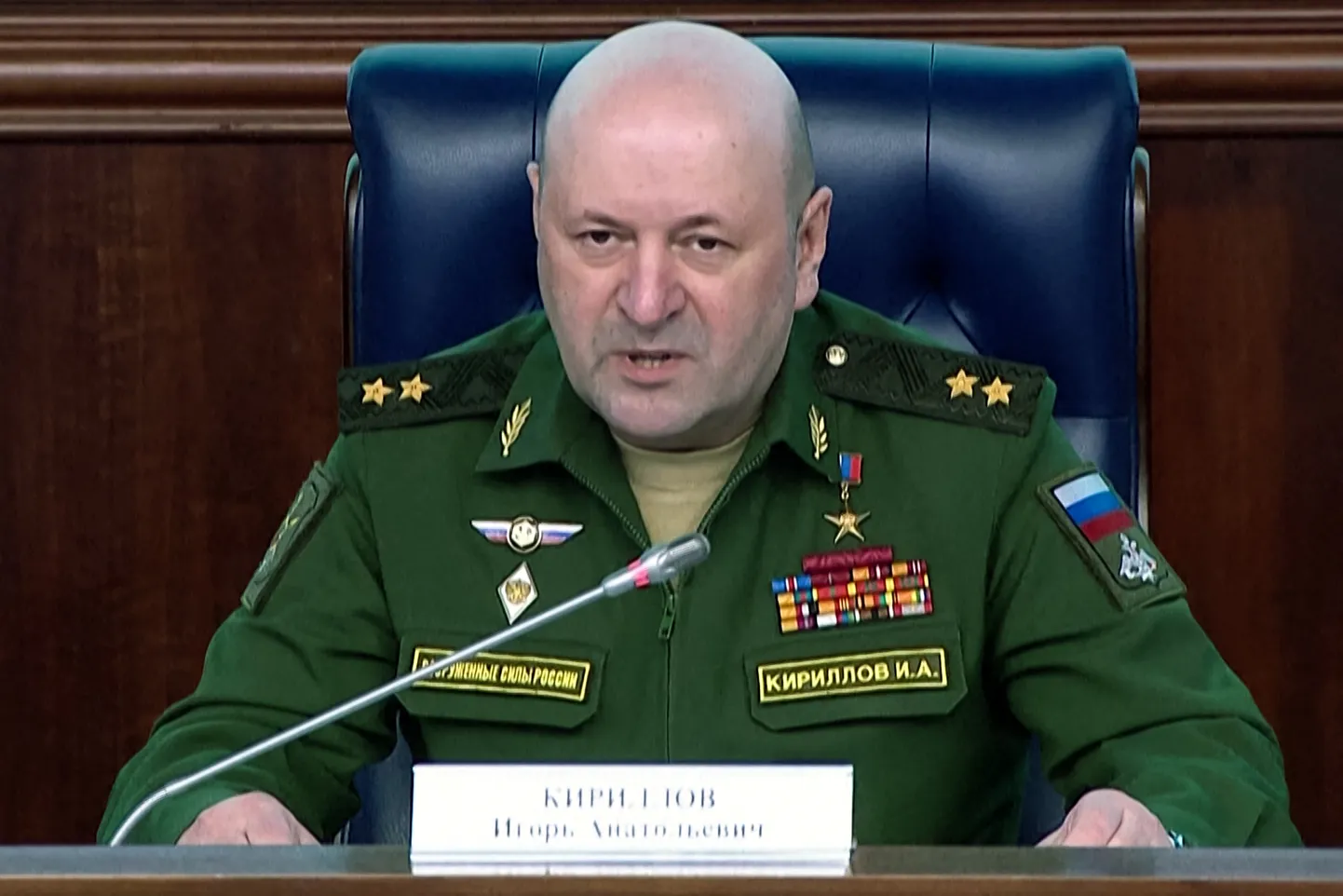 Ukraina julgeolekuteenistuse käe läbi elu jätnud Vene relvajõudude kiirgus-, keemia- ja bioloogilise kaitse vägede endine juht kindralleitnant Igor Kirillov.