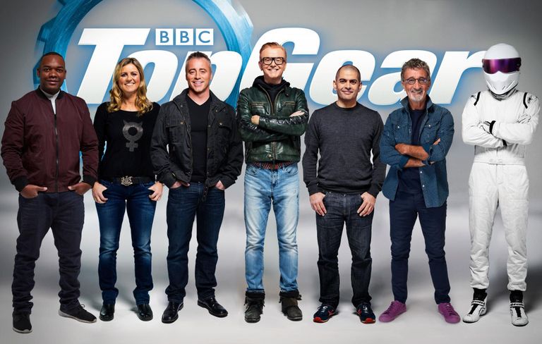 «Top Geari» saatejuhid Rory Reid, Sabine Schmitz, Matt LeBlanc, Chris Evans, Chris Harris, Eddie Jordan ja The Stig.
