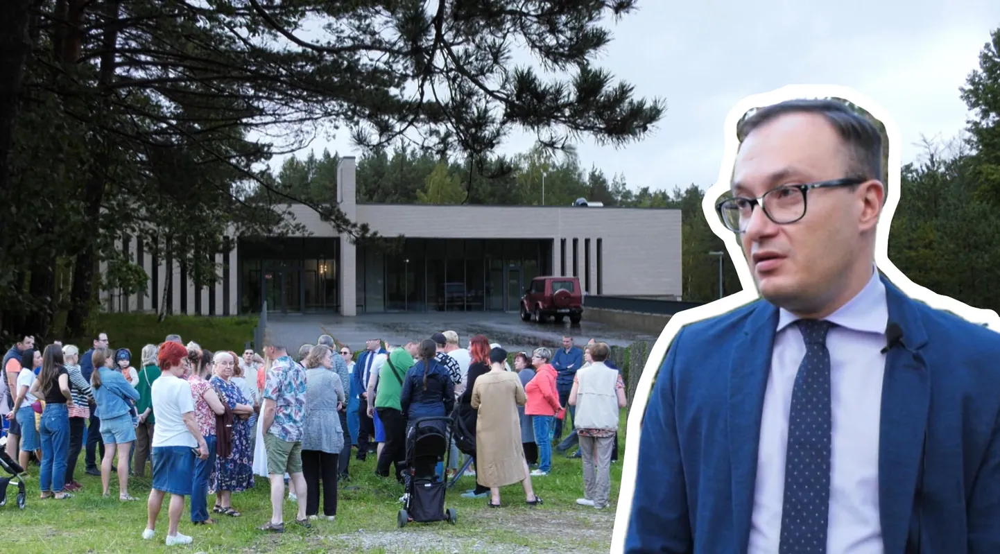 Krematooriumihoone, selle vastu protesteerivad nõmmekad ja Nõmme linnaosavanema asetäitja Kirill Klaus.