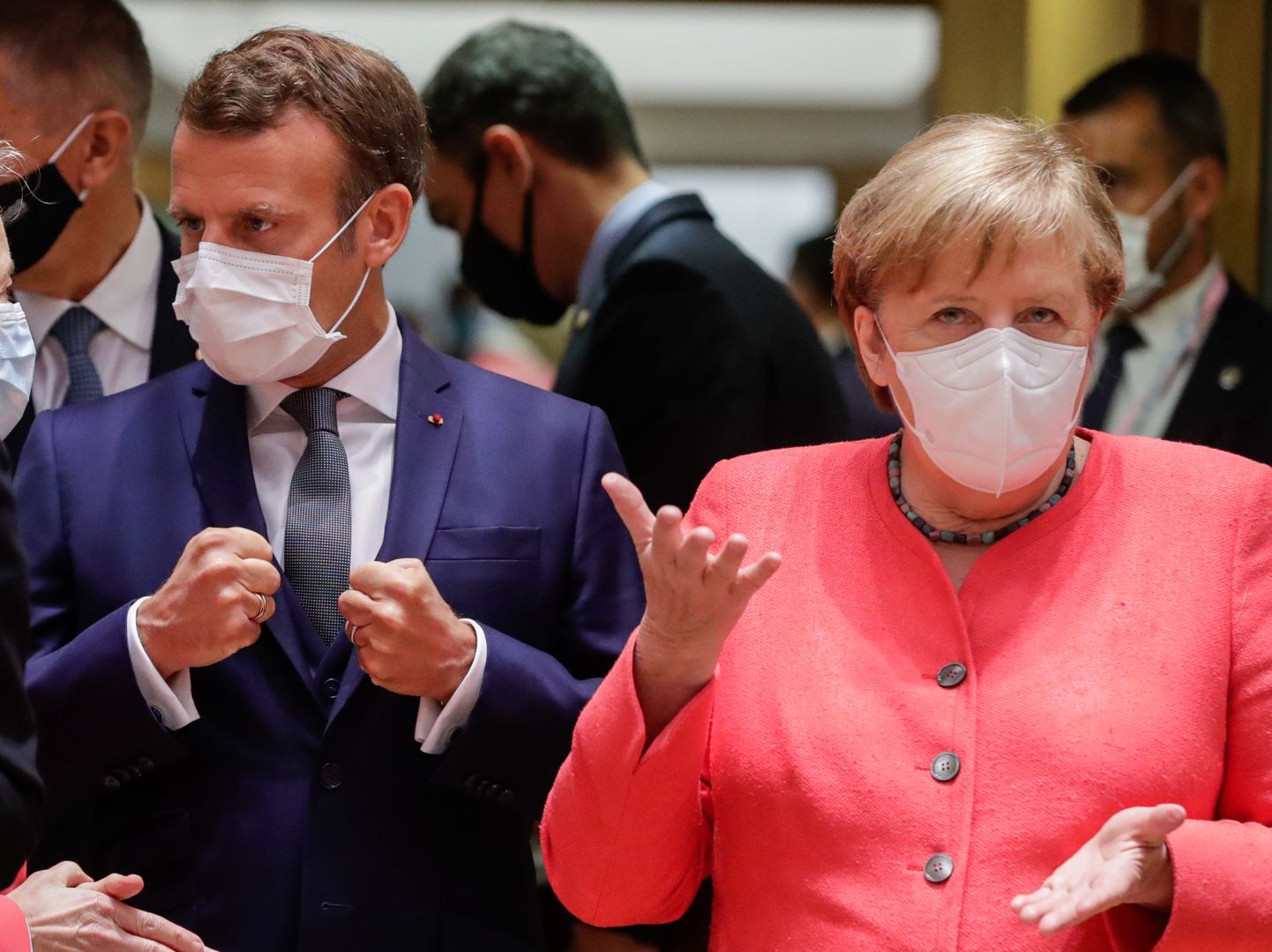 Saksamaa liidukantsler Angela Merkel ja Prantsuse president Emmanuel Macron vahetult enne tippkohtumise algust.
