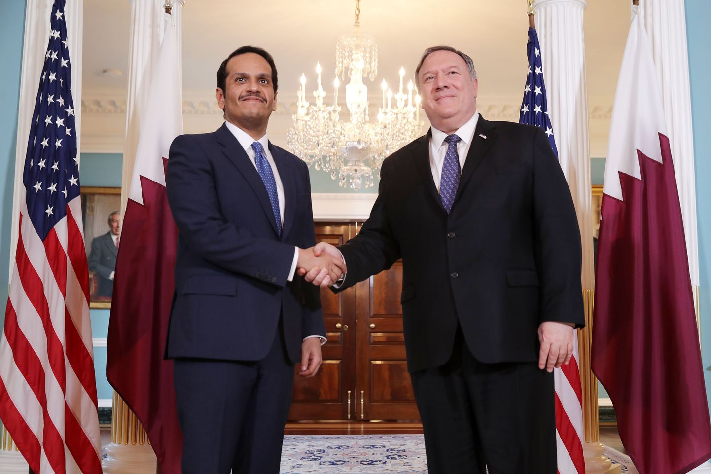 USA välisminister Mike Pompeo (paremal) koos Katari ametivenna Mohammed Bin Abdulrahman Al-Thaniga kolmapäeval Washingtonis USA välisministeeriumis.