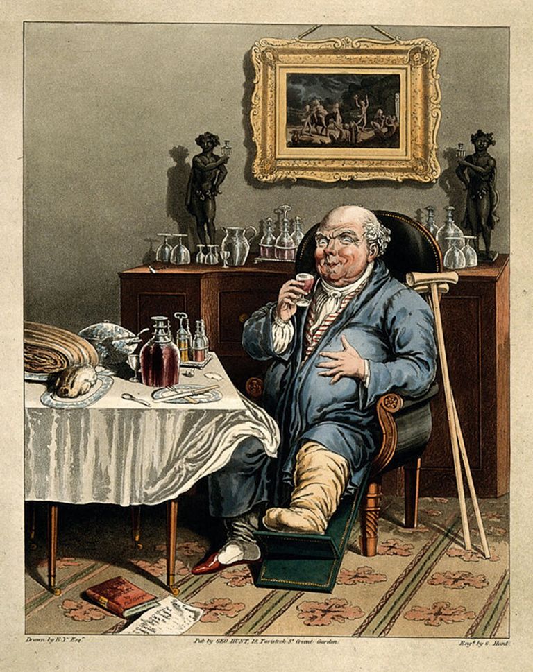 18. sajandil tegid karikaturistid podagrast märgi, millega naeruvääristada (uus)rikkaid. Tegelikkuses oli suhtumine ühiskonnas pigem vastupidine ning podagra kui «paremate inimeste» haigus andis tõvele hoopis positiivse kuvandi. 19. sajandi algusest pärineval gravüüril istub podagrahaige mees luksuslikult kaetud pidulauas.