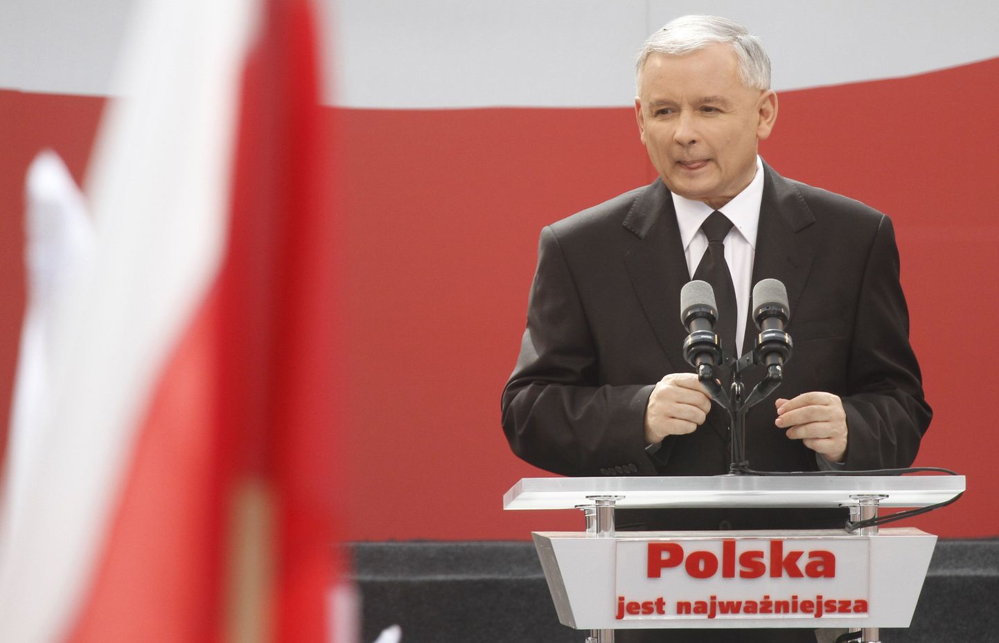 Jaroslaw Kaczynski laupäeval valimisüritusel Varssavis.