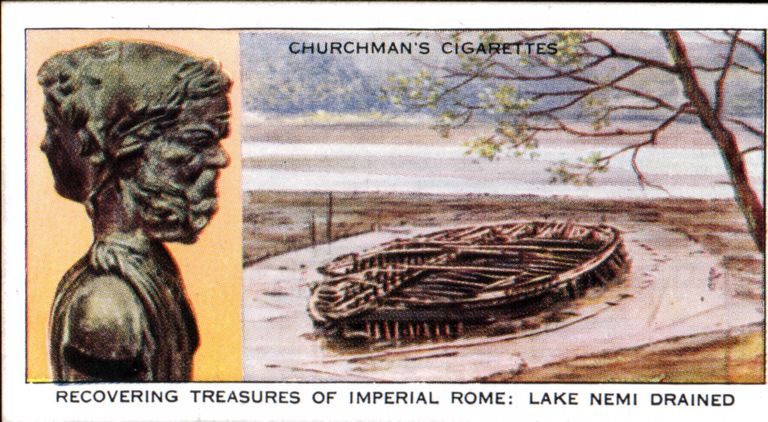 Itaalia 1930. aastate reklaampilt, millel on kujutatud Nemi järvest leitud Vana-Rooma laeva ja kahe peaga Januse kuju