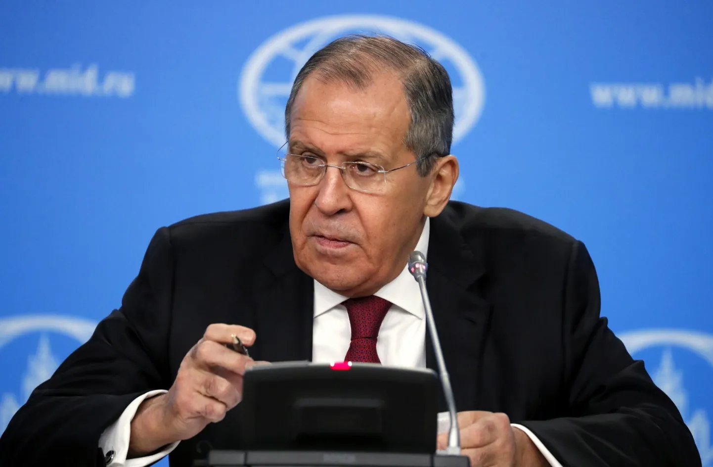 Sergei Lavrov iga-aastasel pressikonverentsil Moskvas. FOTO: Yuri Kochetkov/epa/scanpix